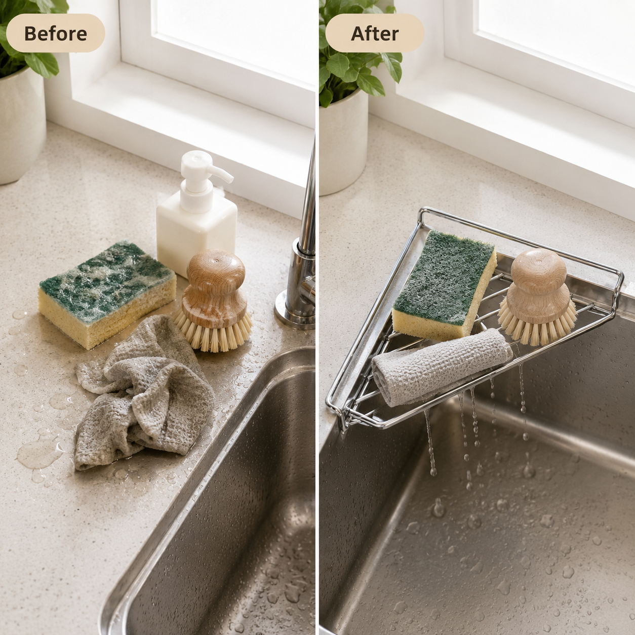 Stainless Steel Corner Sink Rack – Drain & Organize