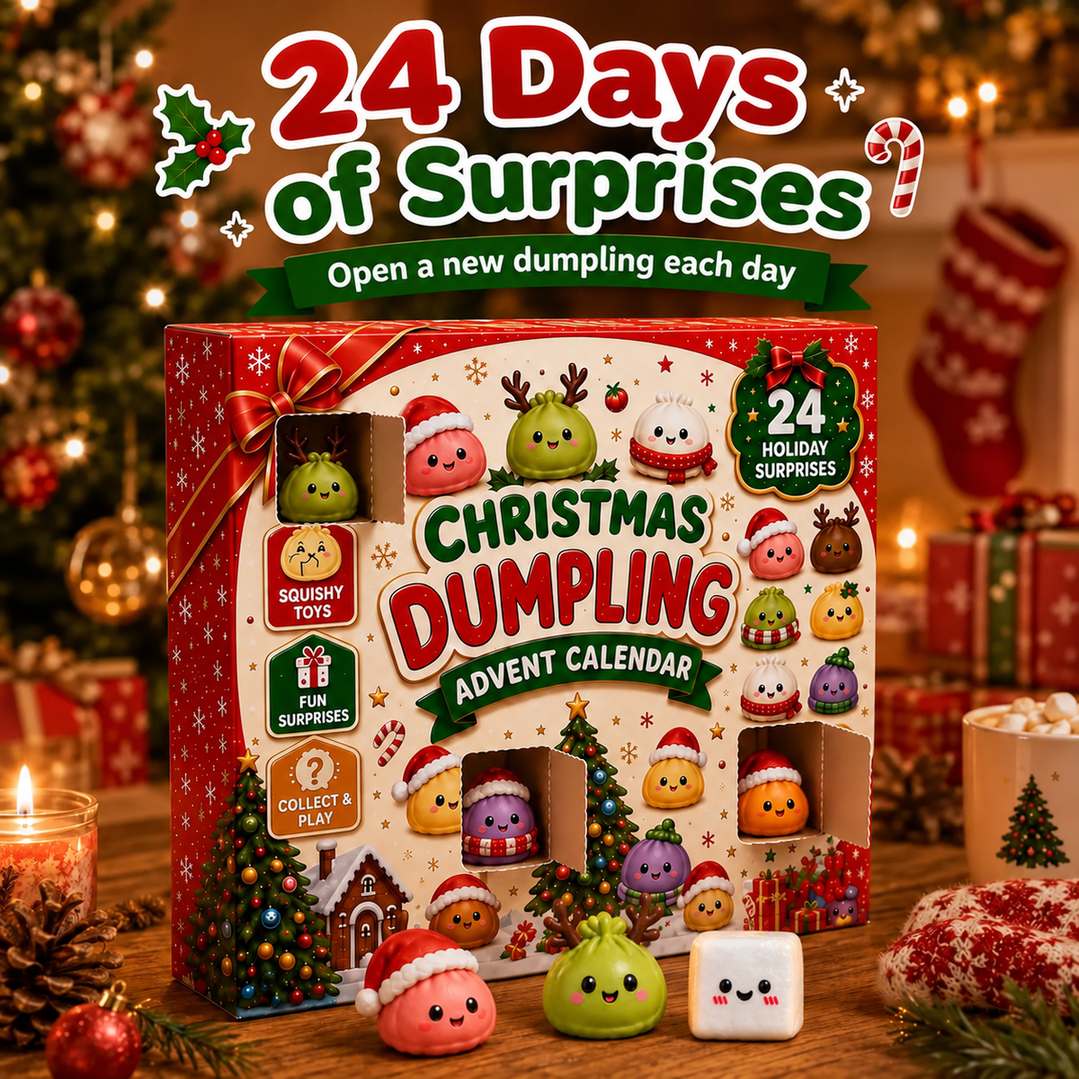 🎄 2026 Christmas Advent Calendar: Mini Dumpling Squishies, 24 Days of Squishy Stress Relief 🥟✨