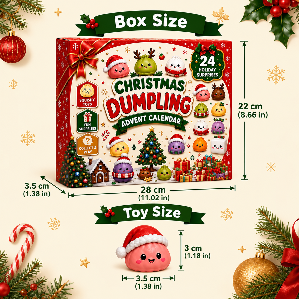 🎄 2026 Christmas Advent Calendar: Mini Dumpling Squishies, 24 Days of Squishy Stress Relief 🥟✨