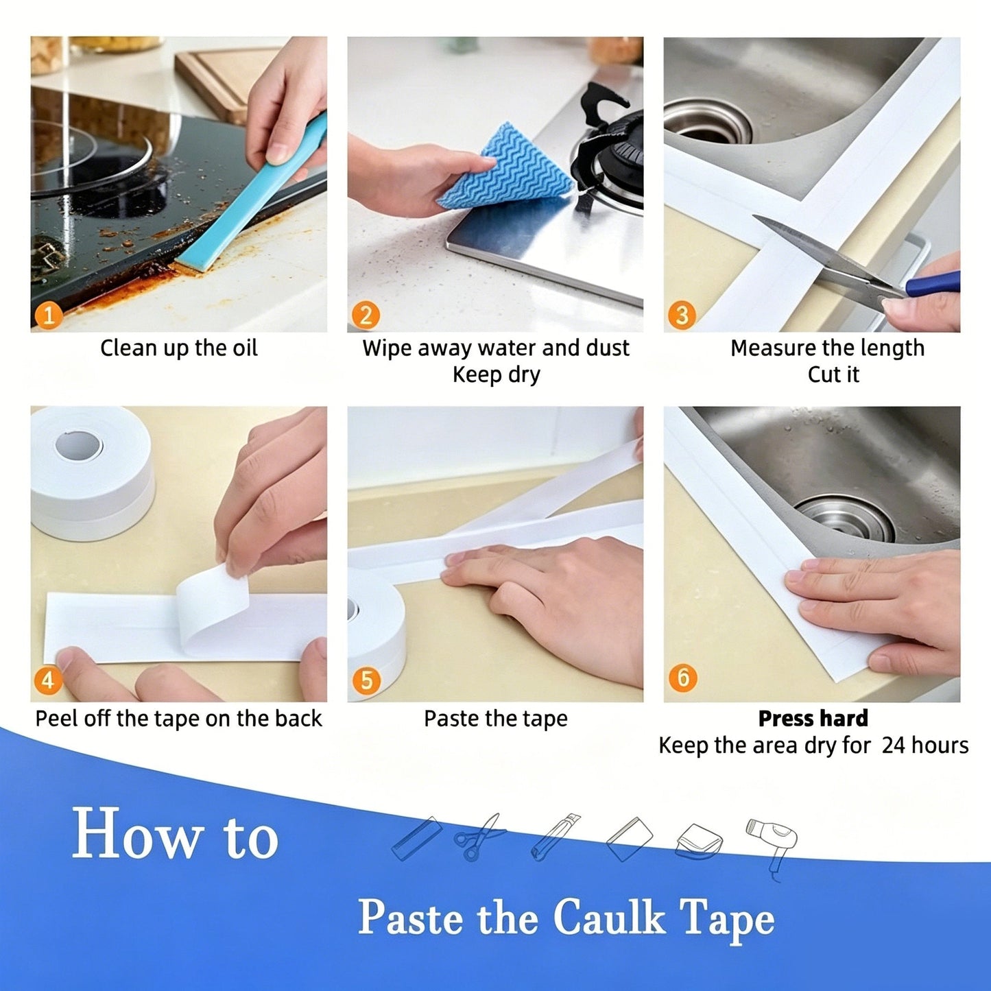 🚰 Self-Adhesive White Caulk Tape – PE Waterproof Sealant Strip, 3.2M Length, Strong Adhesion, Easy-to-Apply for Bathroom & Kitchen Edge Protection