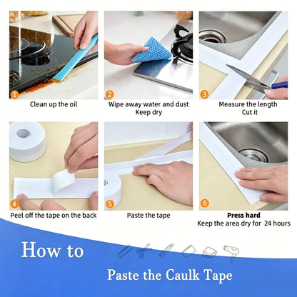 🚰 Self-Adhesive White Caulk Tape – PE Waterproof Sealant Strip, 3.2M Length, Strong Adhesion, Easy-to-Apply for Bathroom & Kitchen Edge Protection
